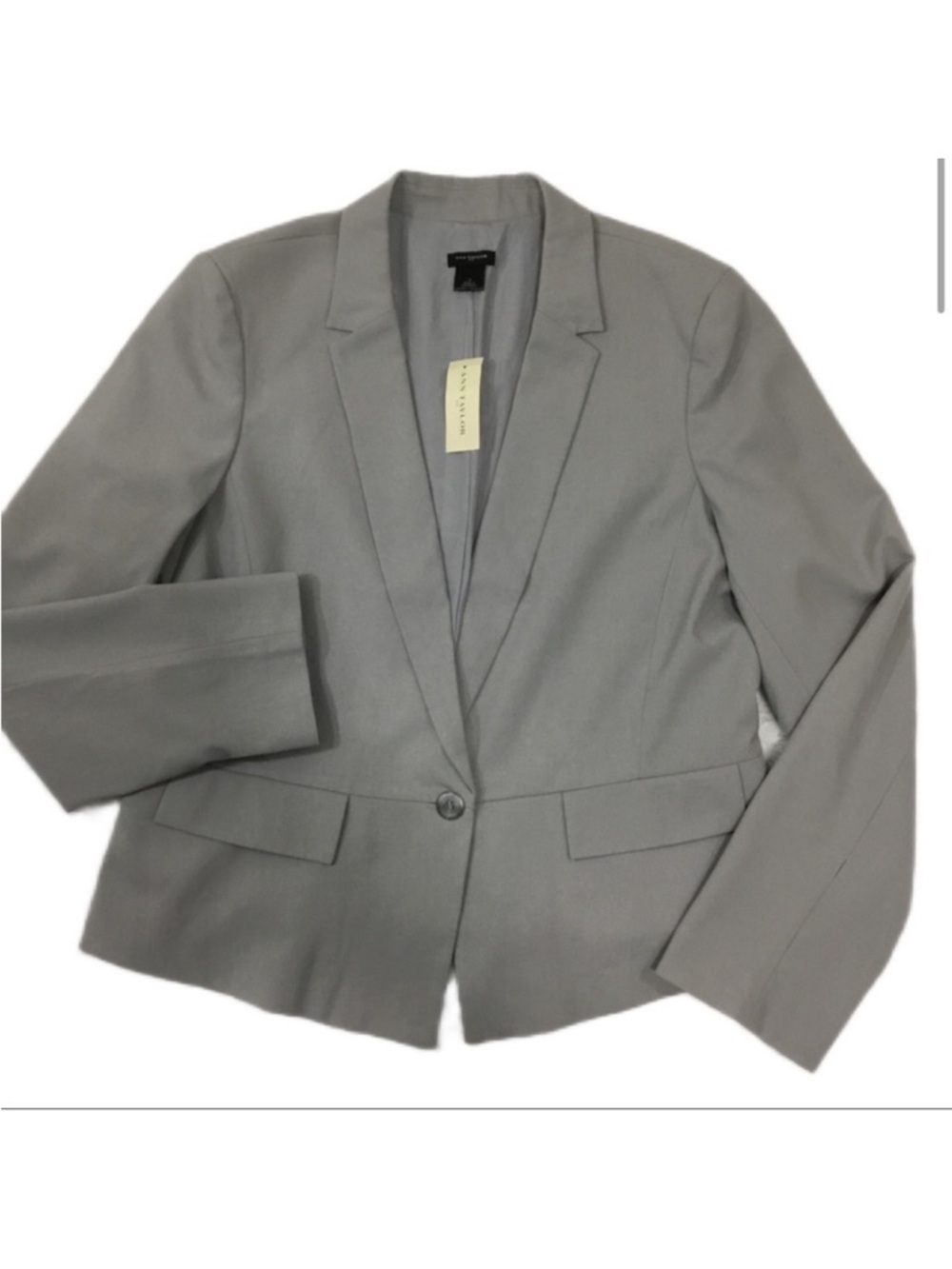 Ann Taylor The Petite One Button Size 0P Peplum Cropped Light Gray Blazer Jacket